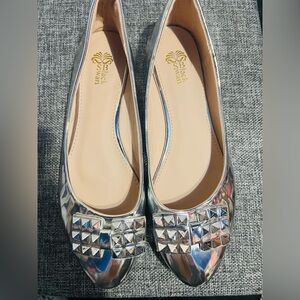 Black Swan Metallic Silver Studded Flats